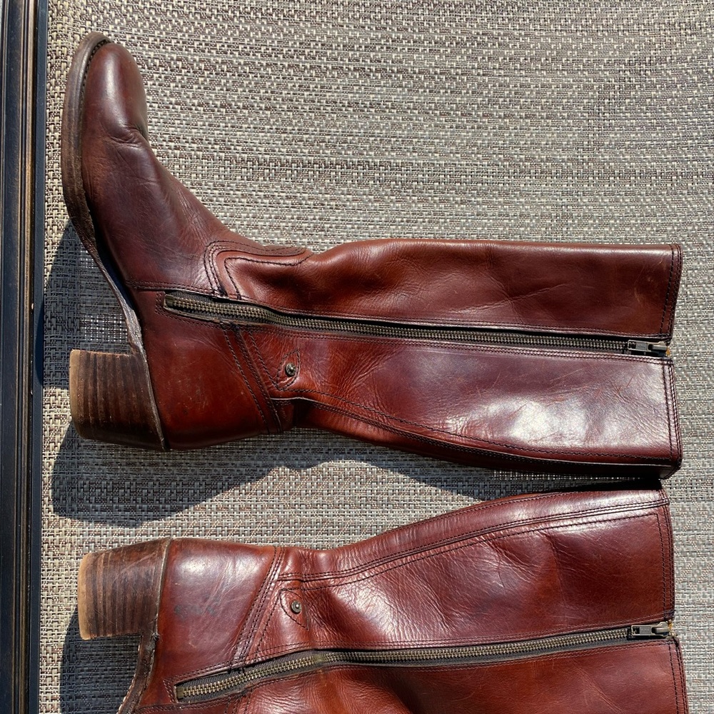 Men’s Black Label Frye Boots in Burgundy Campus Harness Heeled Boots